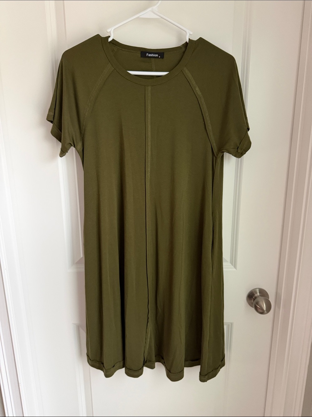 Olive Green Women's Swing Tee Dress - Picture 6 of 14